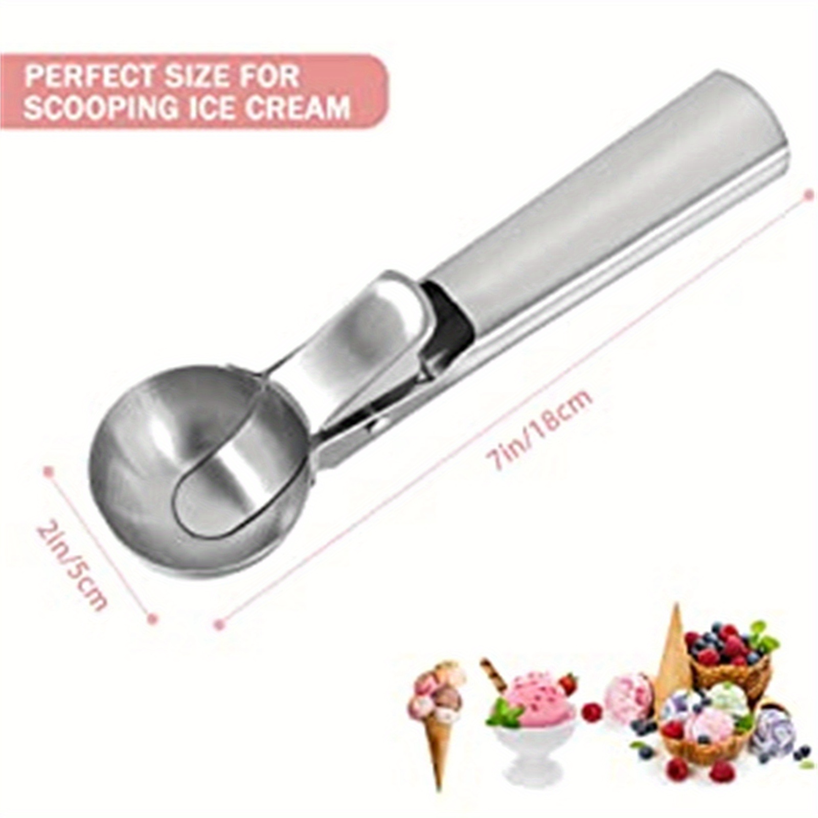 Ice Cream Serving Spoon Scooper with Trigger Release, 5cm Diameter