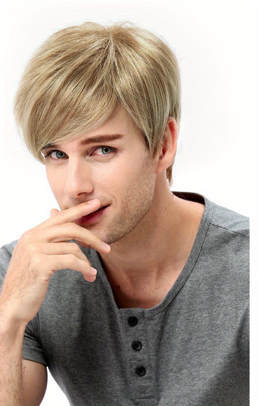 Short Straight Hair Wigs For Male Synthetic Hair Replacement Wigs