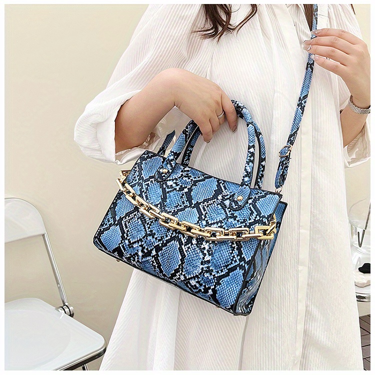 Snakeskin Pattern Tote Bag Chain Top Handle Square Purse Womens Small Pu  Crossbody Bag, Check Out Today's Deals Now