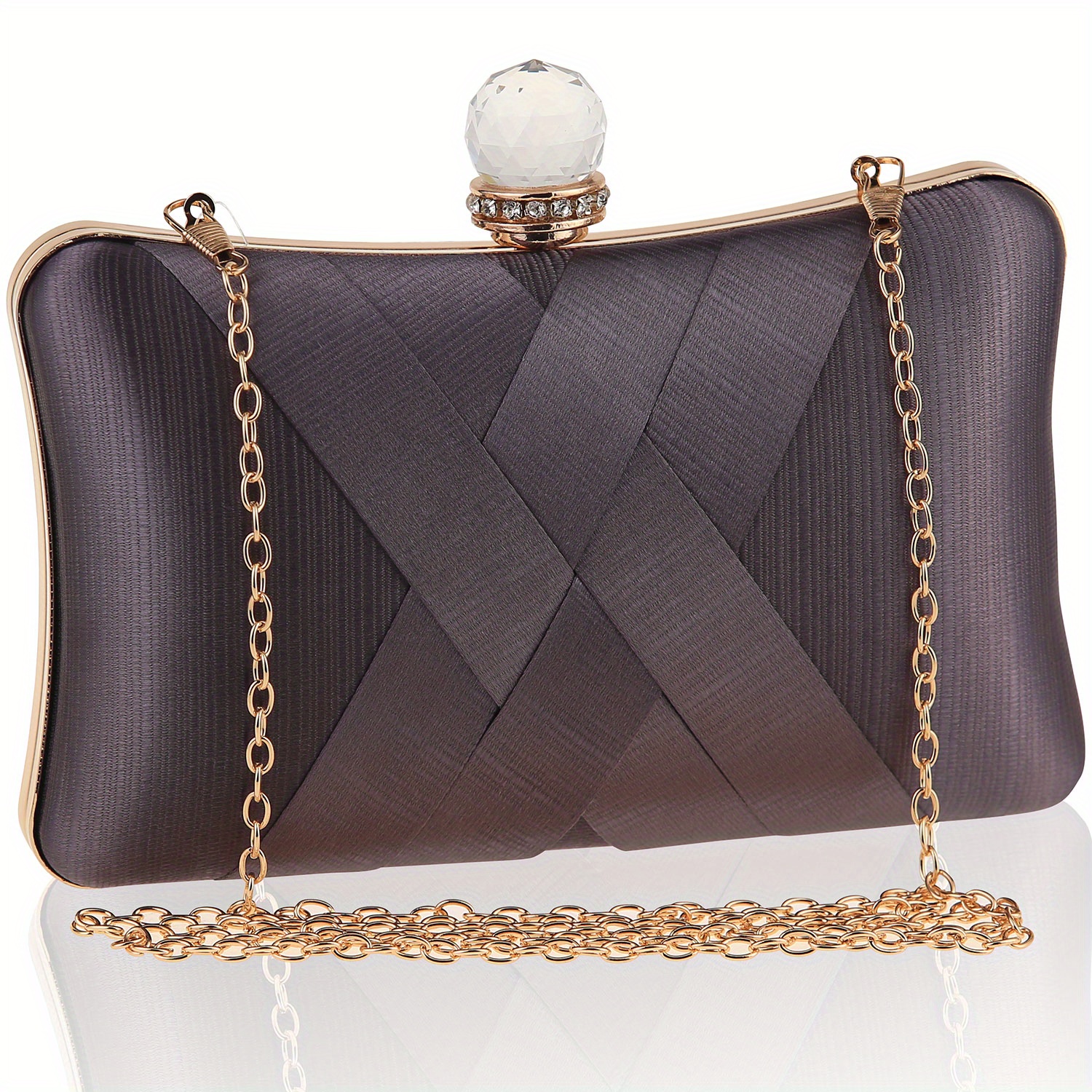 Party Clutch With Chain Handle - Black - Woman - Clutch Bags 