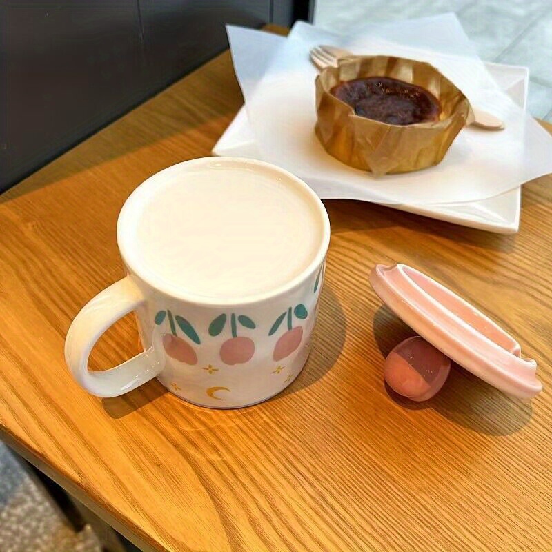 Tulip Ceramic Mug With Lid Spoon Straw Floral Cute Water Cup - Temu