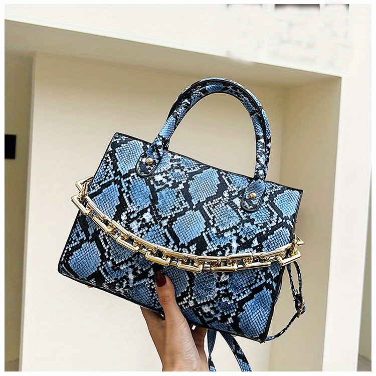 Snakeskin Pattern Tote Bag Chain Top Handle Square Purse Womens Small Pu  Crossbody Bag, Check Out Today's Deals Now