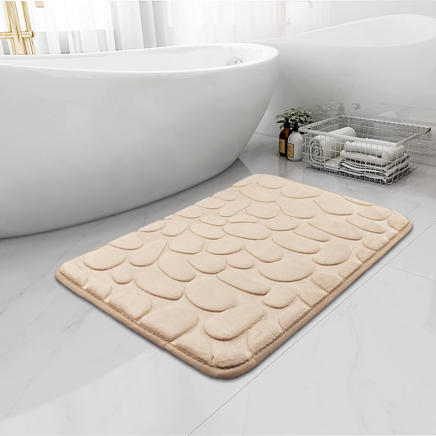 Memory Foam Bath Mat Comfortable Cobblestone Bathroom Rug - Temu