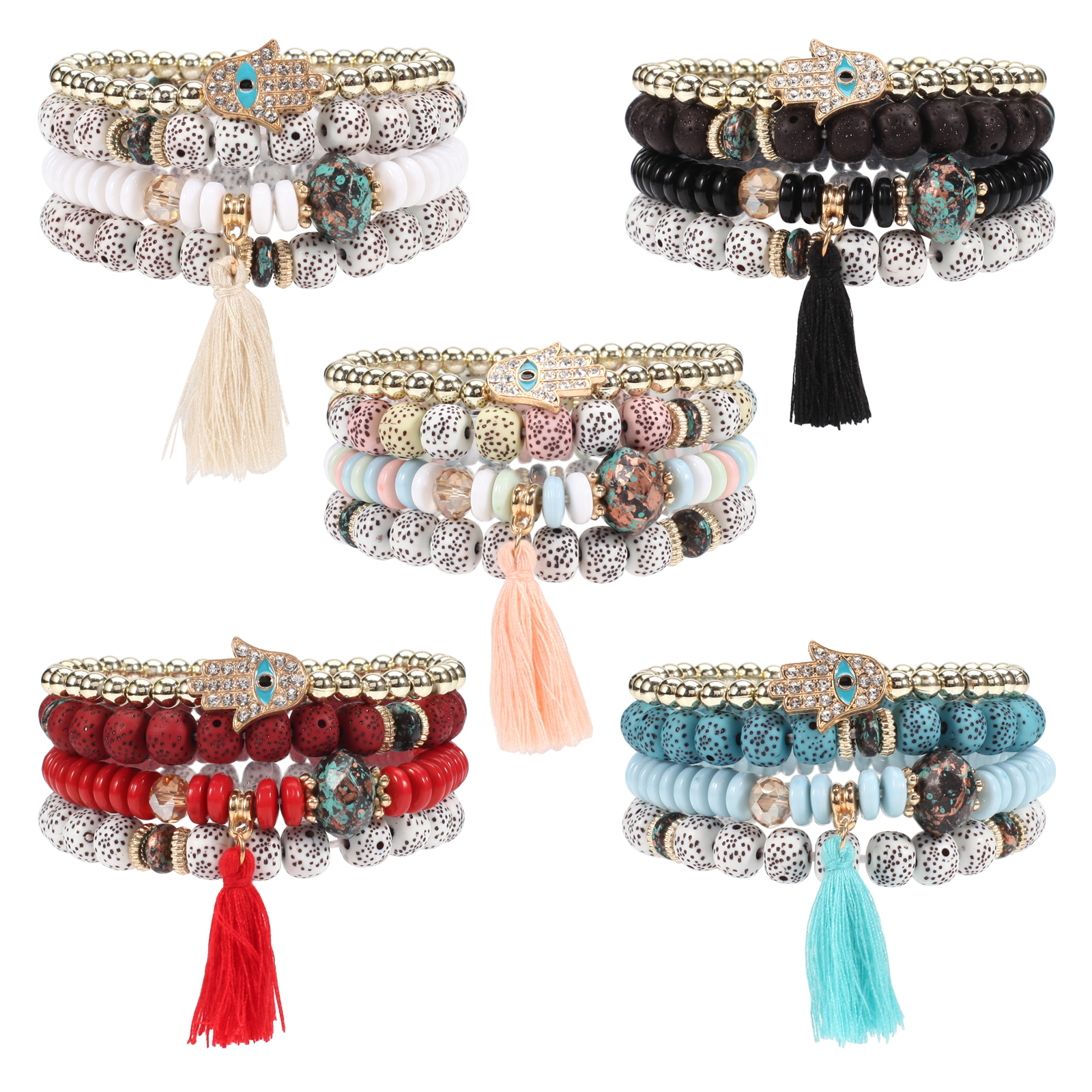 LOYALLOOK 6 Sets Bohemian Stackable Bead Bracelets for Women