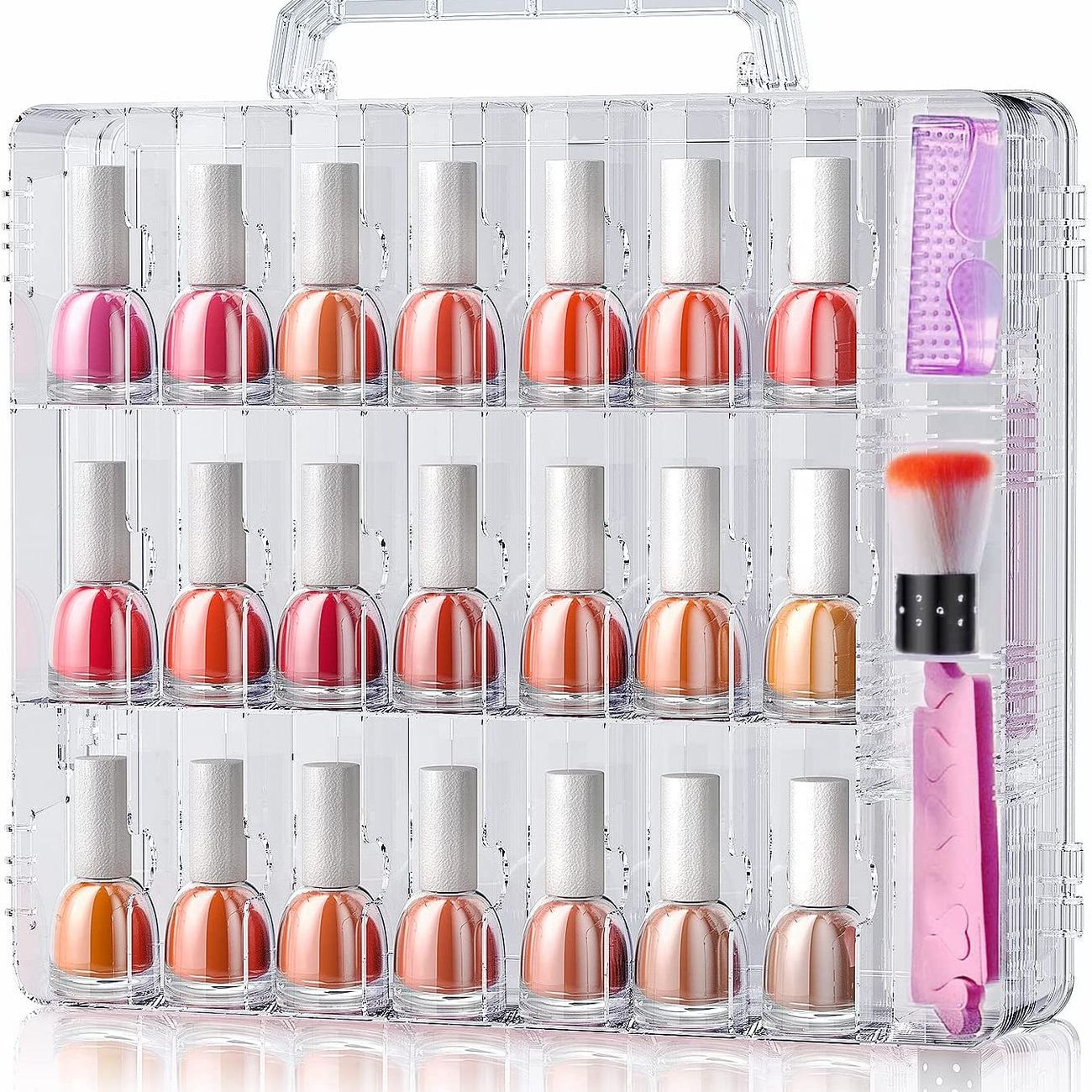 Portable Nail Polish Organizer Clear Double Side Nail Polish Holder Gel  Nail Storage For 48 Bottles With 6 Adjustable Dividers In Each Side Space  Saver | Shop On Temu And Start Saving | Temu