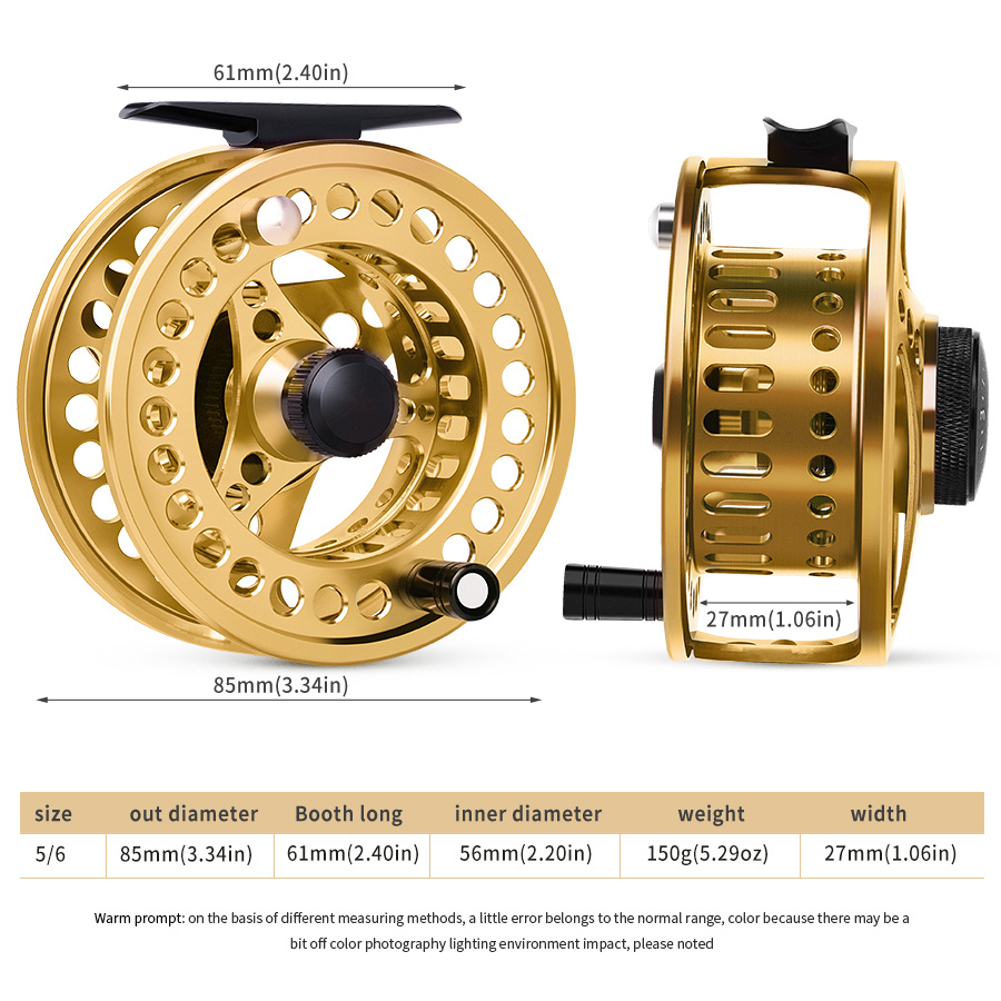 1pc Golden Color Fly Fishing Reel, 5/6 Aluminum Front Rafting Fishing Reel  For Winter Ice Fishing