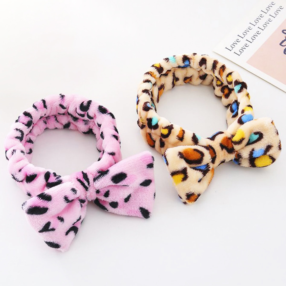 Leopard Print Coral Fleece Bowknot Headband Turban Headband