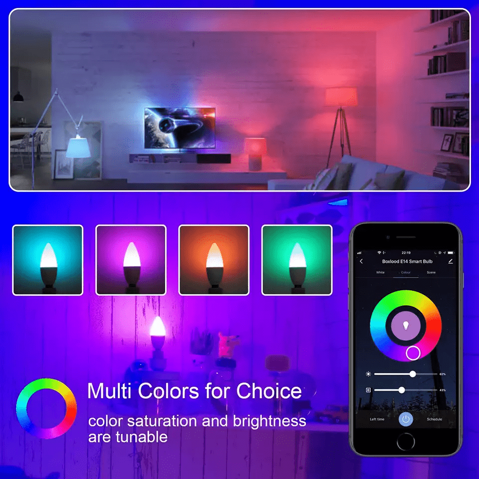 1pc smart candelabra light bulb 5w c37 e12 led light bulb rgbcw color changing wifi light bulb compatible with alexa google assistant for smart home lighting decor no hub required details 2