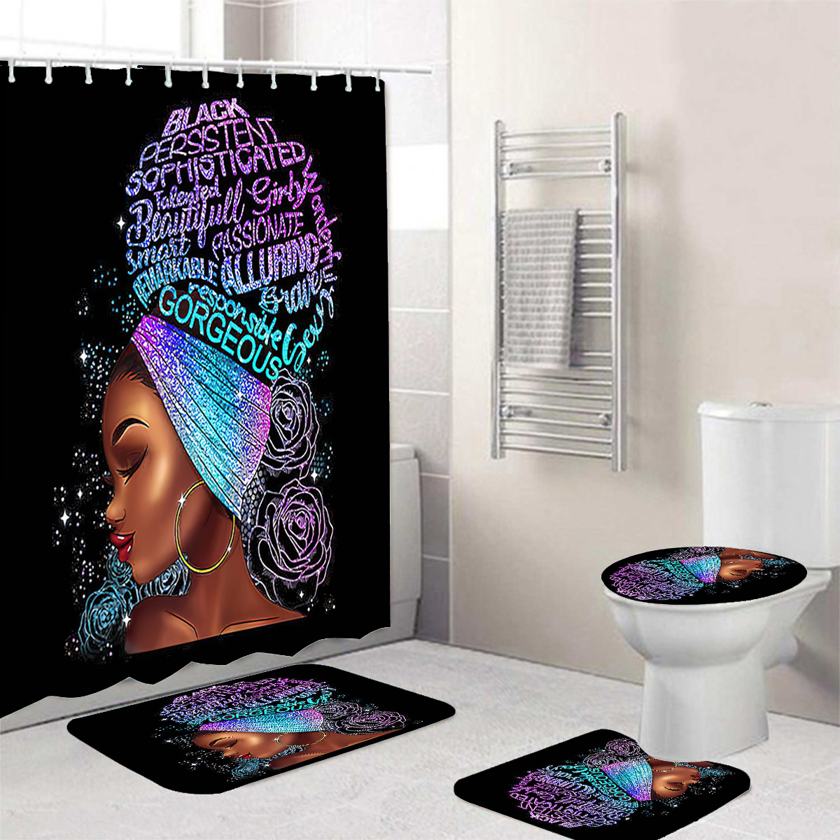 Shower Curtain Set Fashion Girl Pattern Waterproof Curtain - Temu