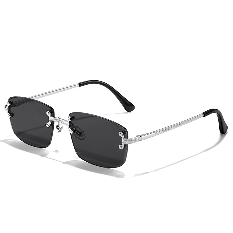 Black Rimless square metal sunglasses