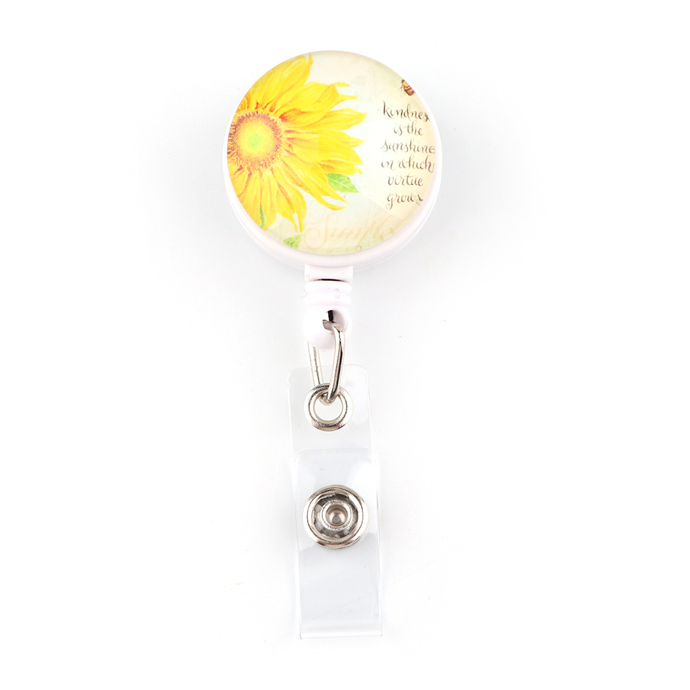 7 PC Cute Badge Reel Retractable Flower Sunflower Floral Nurse Badge Holder Clips Reels | ID Name Clip Tag for Nursing Nurses Hospital Teacher