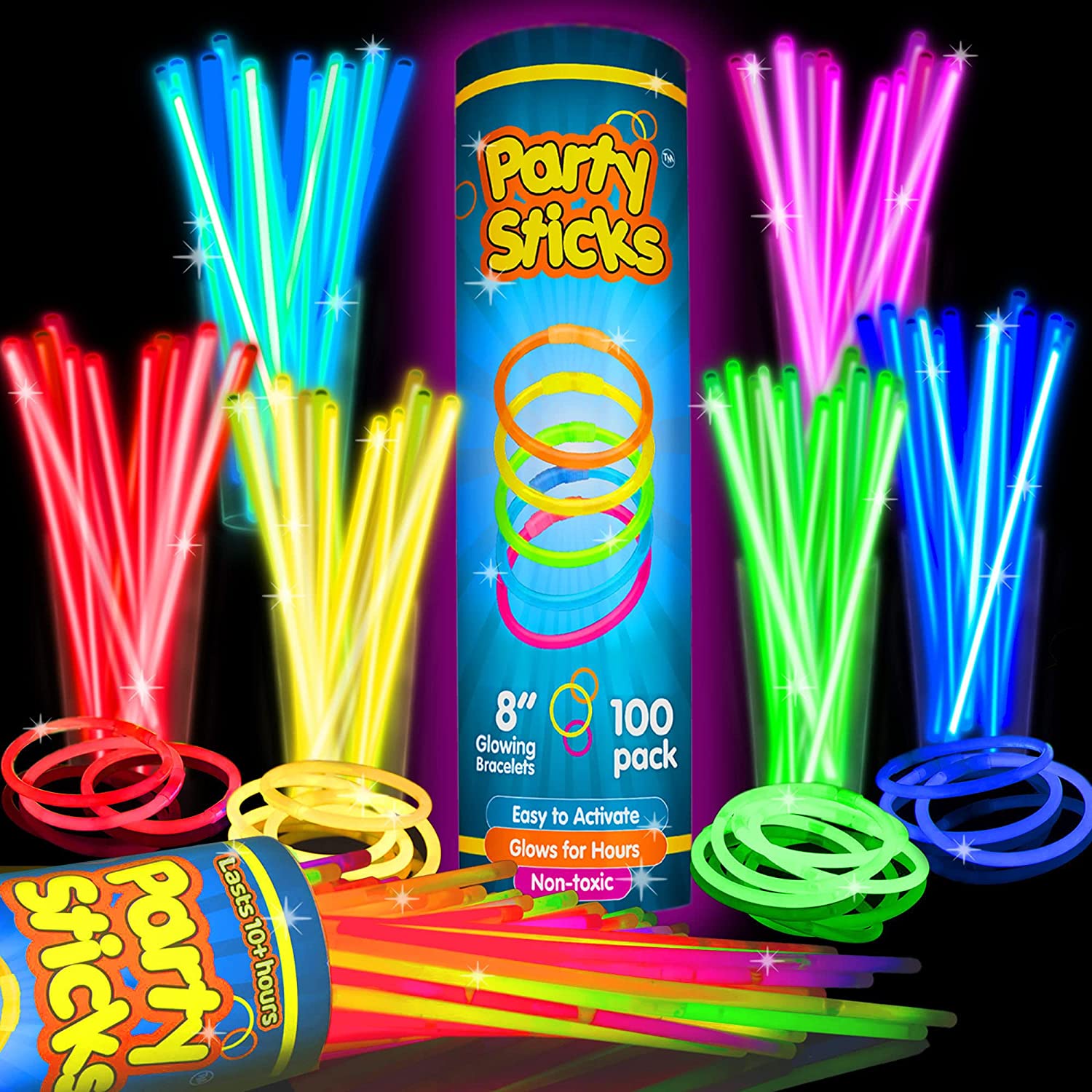 100/200pcs, Ultra Bright Glow Sticks, Glow In The Dark Party Supplies, 8  Glowsticks Party Favors With Bracelets And Necklaces