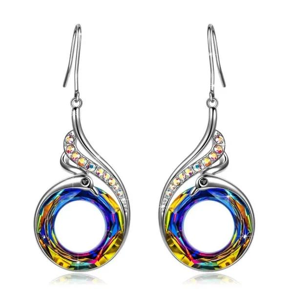 womans phoenix rainbow color zircon earrings symbol of luck and renewal jewelry birthday party gift details 0