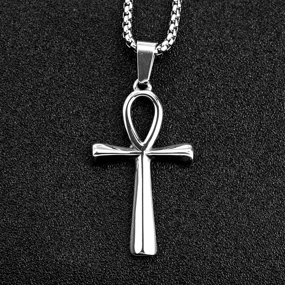 Image of 1pc Simple Titanium Steel Men's And Women's Ancient Egyptian Pendant Easter Cross Stainless Pearl Necklace Ideal Gift Unisex Jewelry