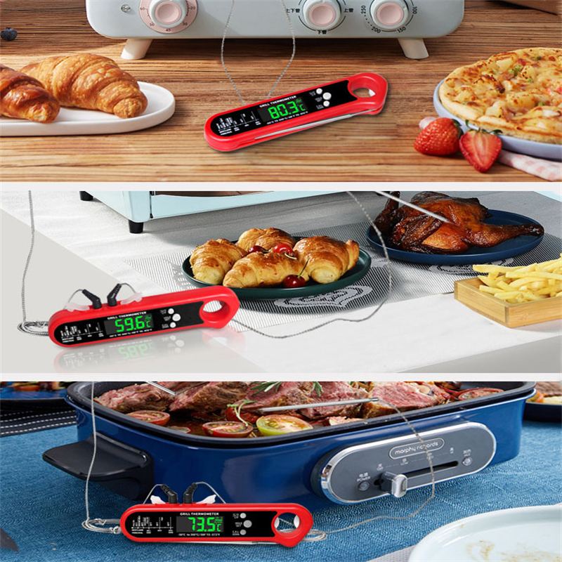 1pc Folding Style Rotisserie Thermometer With Wire External Double Probe  Oven Temperature Meter