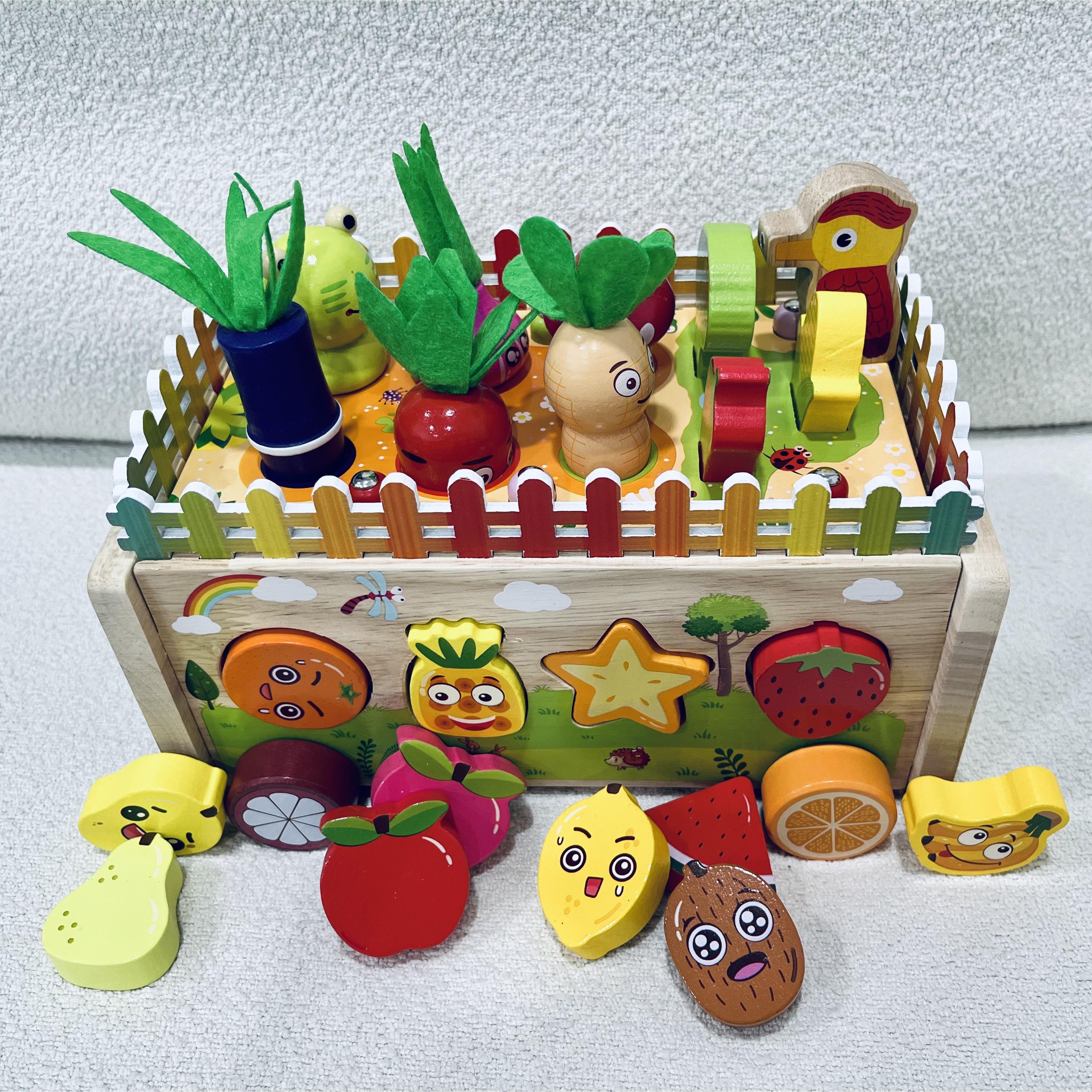 Brinquedos Montessori infantis para meninos e meninas de 2,3 anos,  brinquedos educativos de forma de madeira com legumes & blocos de animais  de fazenda, jogo de habilidades motoras finas, presente ideal para