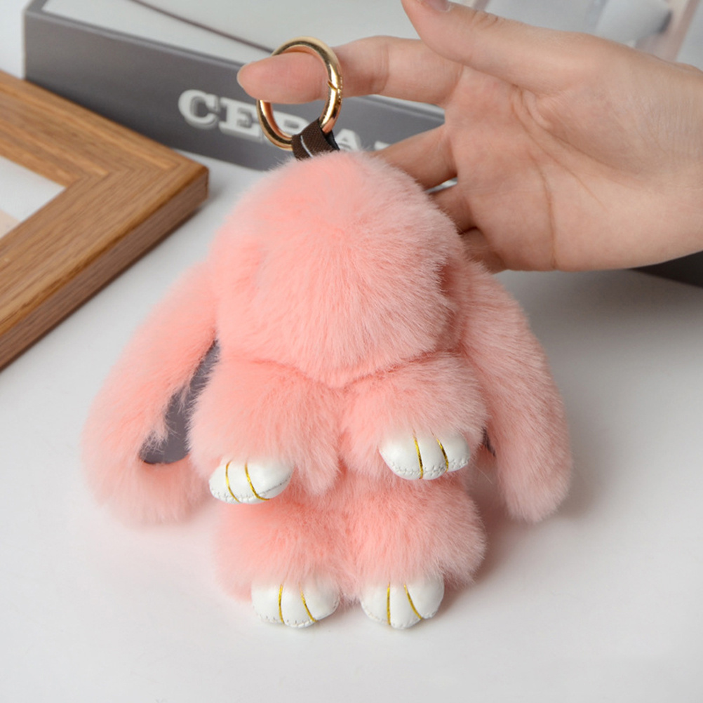 SUPER SOFT! Fluffy Furry Bunny Rabbit Plush Keychain [Hot Pink