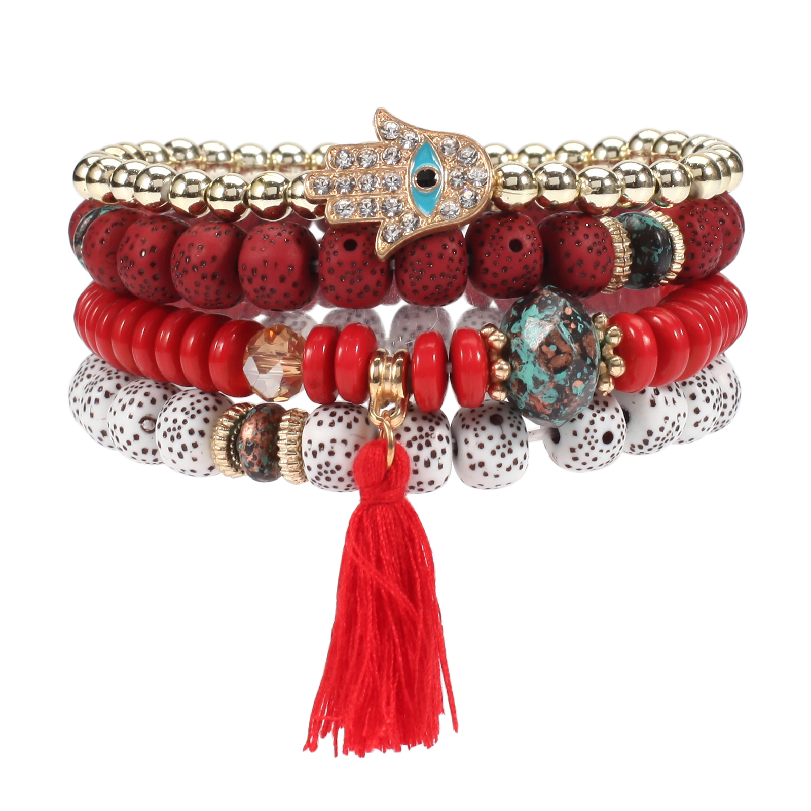 Sweet Red Crystal Beads Bracelet Rhombus Cut Beaded Bracelet For Girls And  Women
