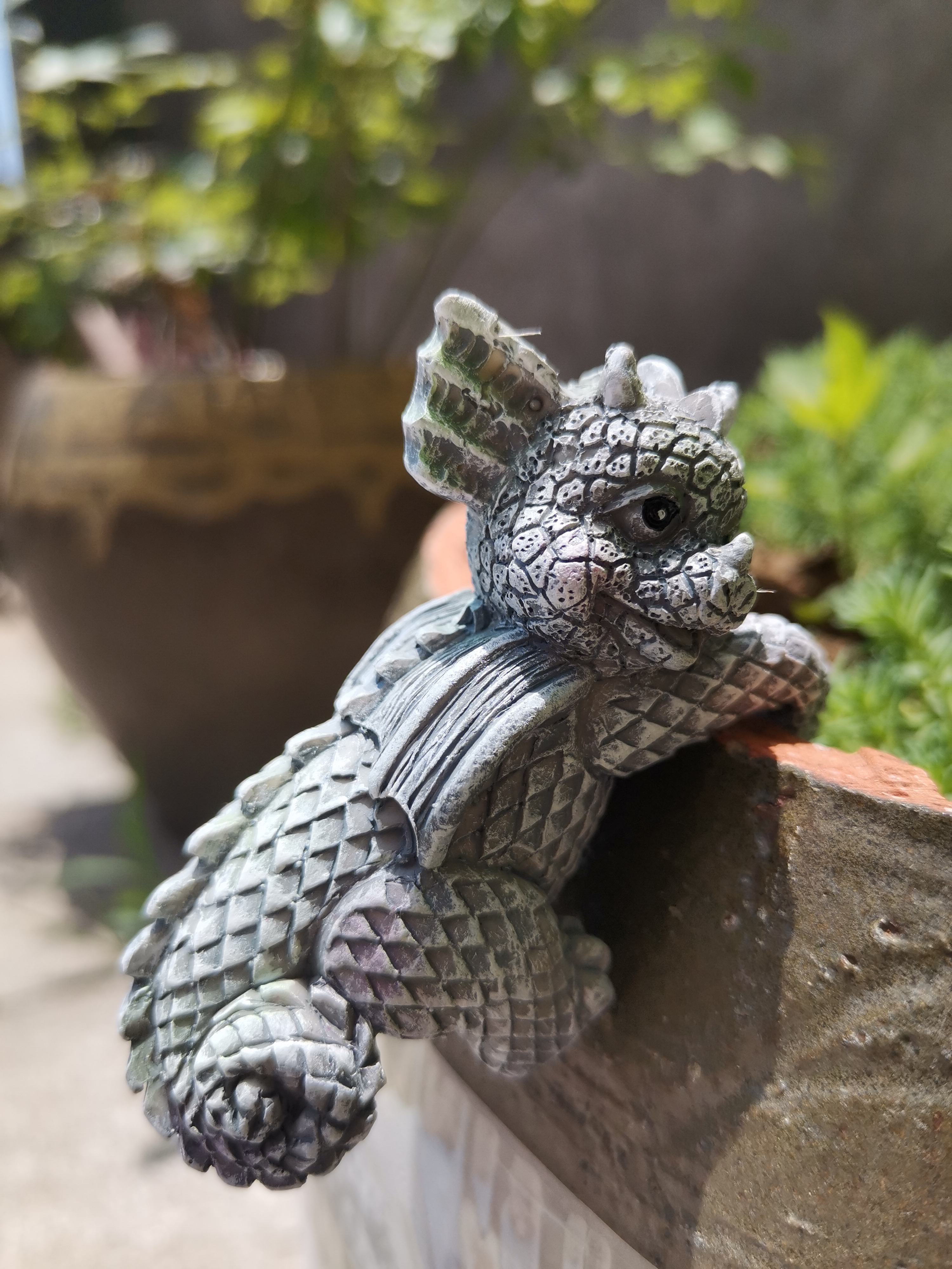 Whimsical Dainty Garden Dragon Sitting Figurine Faux Stone Fantasy Decor