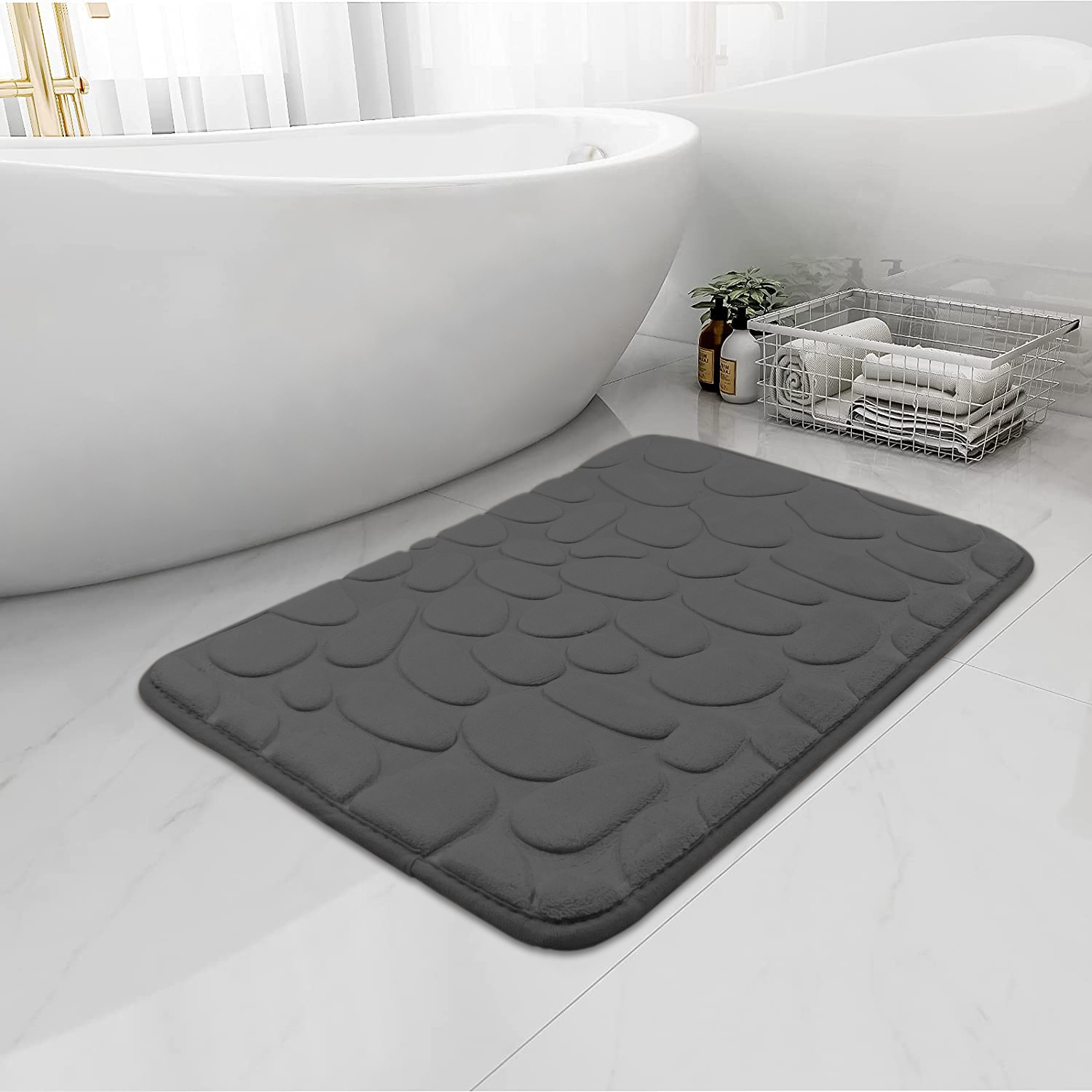 Memory Foam Bathroom Floor Mats Cobblestone Embossed - Temu