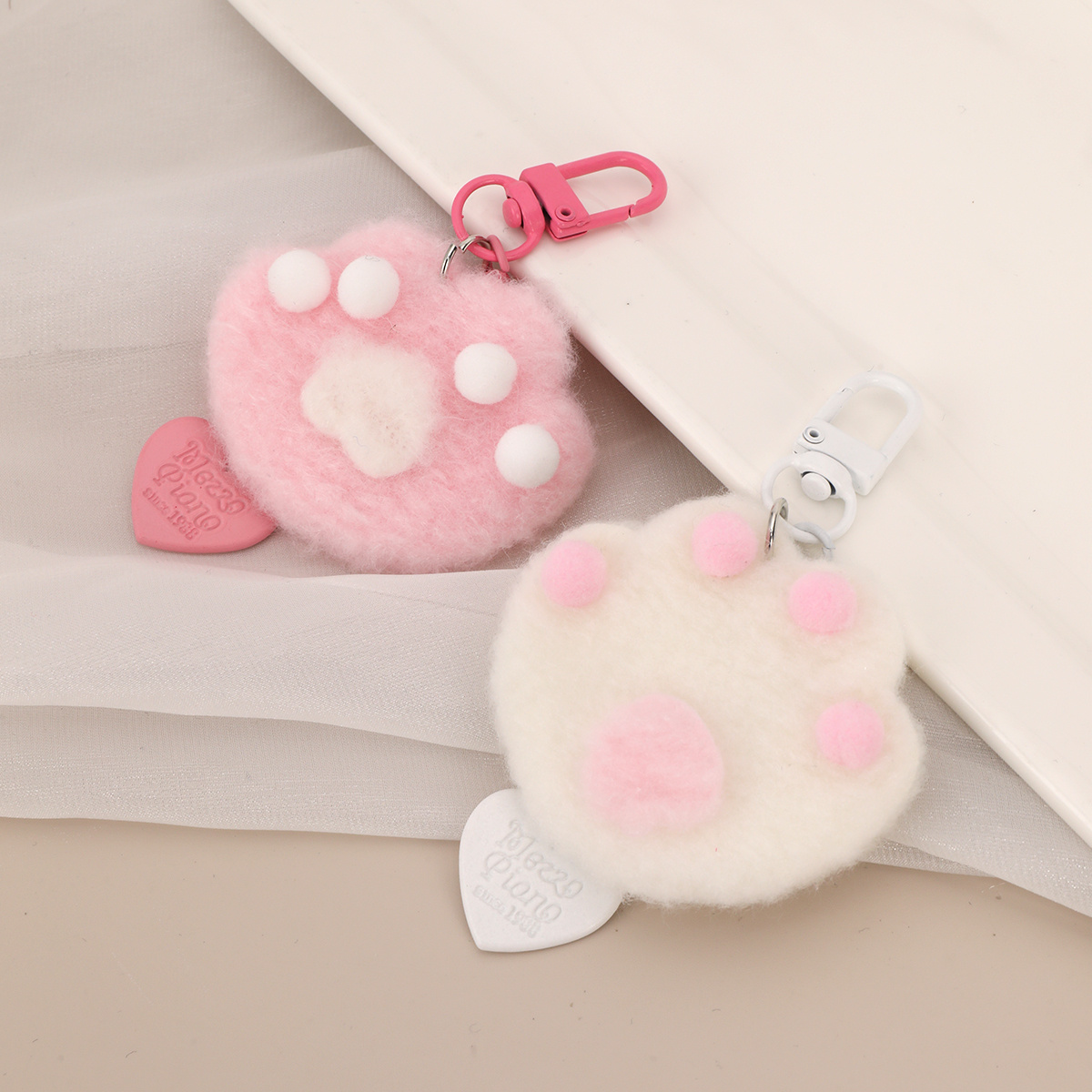 Pink Plush Heart Bag Charm & Key Chain