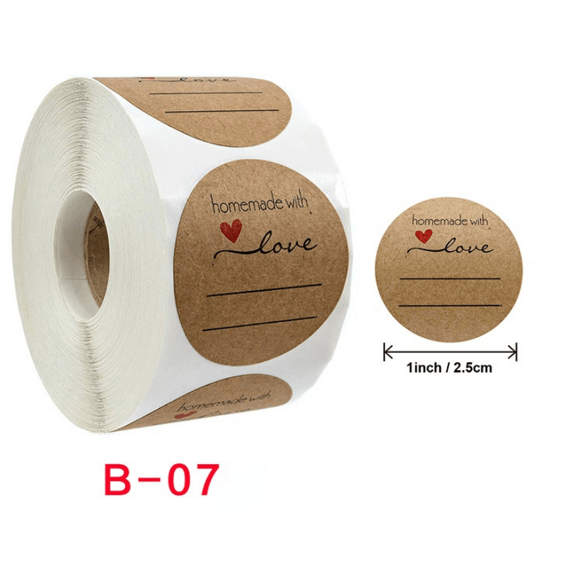 500pcs roll handmade with love stickers 1 inch brown kraft labels for canning storage gifts and more perfect for fathers day mothers day and party favors