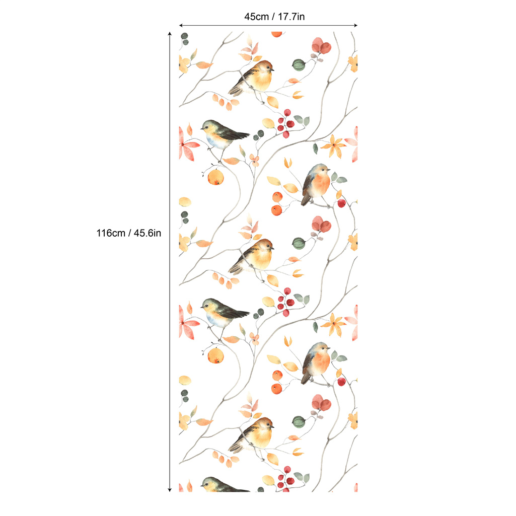 TEMU 1pc Bird Privacy Window Film On Branches, 17.7*45.6inch, Pattern Frosted Window Sticker Static Cling Window, Anti-uv Film Frosted Glass Window