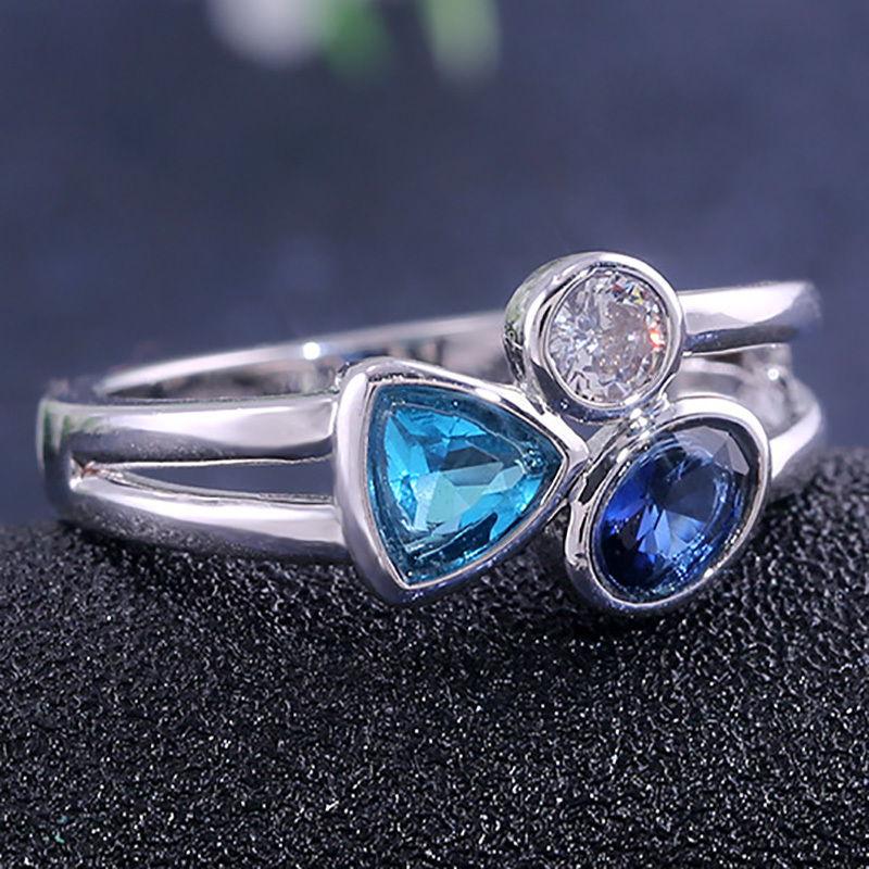 Image of Elegant 3 Color Irregular Gemstone Double Layer Ring For Women Cocktail Banquet Jewelry Gifts
