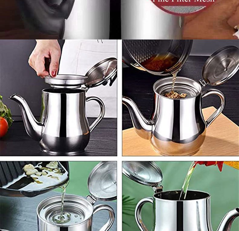 18oz stainless steel oil jug with strainer condiment dispenser small   induction compatible uncharged kitchen storage container Product details 5