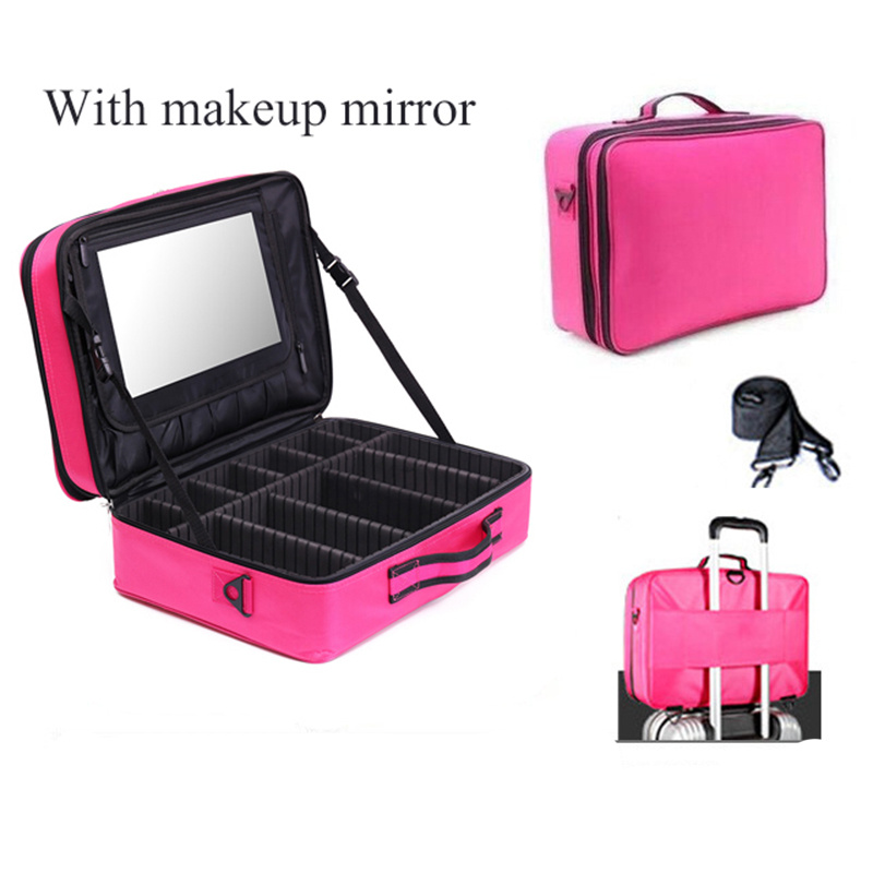 Pink Makeup Bag, Makeup Bags for Women, Makeup Bag with Mirror, Travel  Makeup Train Case, Makeup Organizer Bag, Adjustable Dividers & Support  Straps