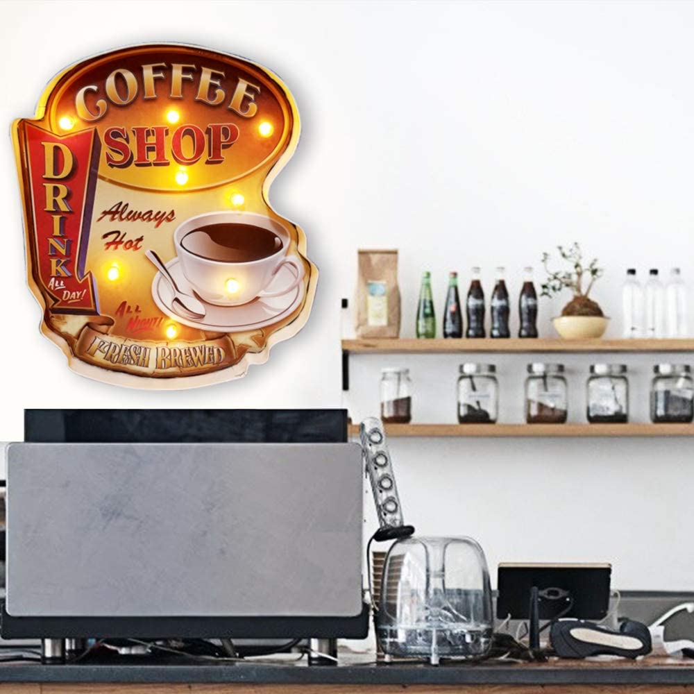 Coffee Sign, Wall Hanging Coffee Wall Decor, Vintage Metal Signs Led