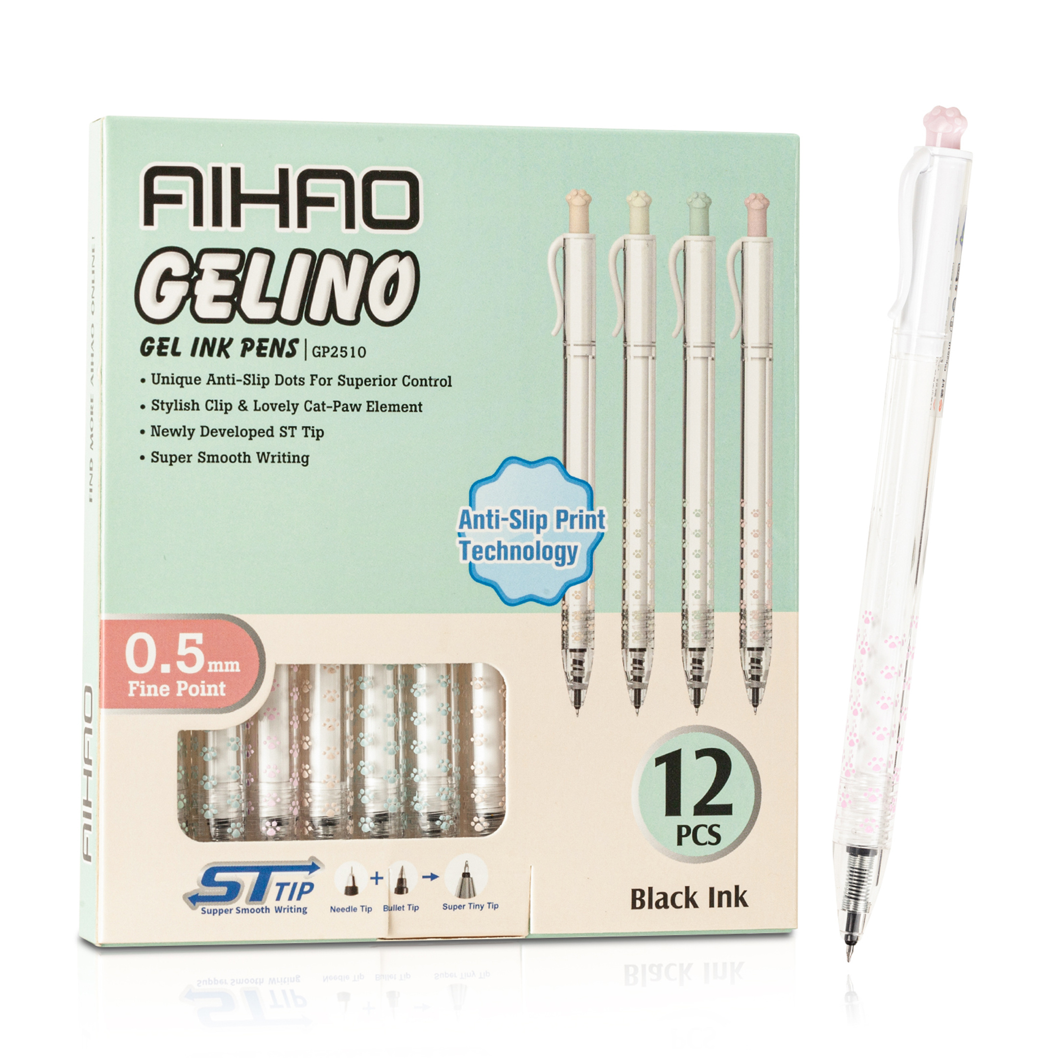 12 pcs Kawaii Cat Pastel Color Needle Gel Pen Set 0.38mm – Miu Stationery &  Gifts