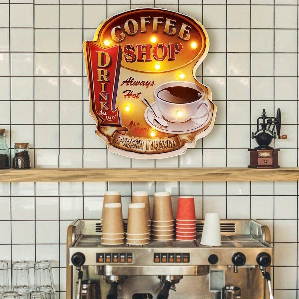 Coffee Sign, Wall Hanging Coffee Wall Decor, Vintage Metal Signs Led