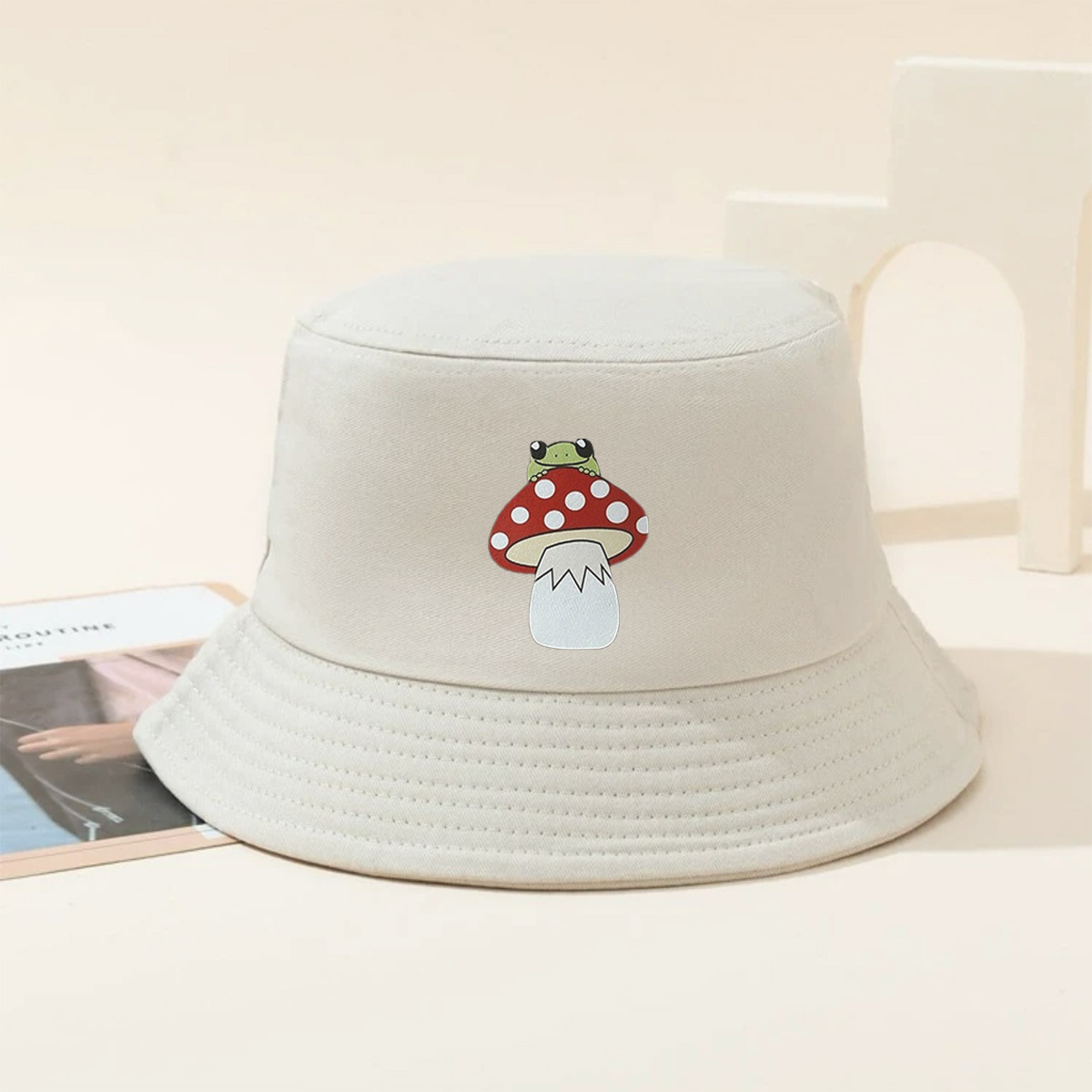 Mushroom Frog Bucket Hat Solid Color Print Beach Sun Hat - Temu