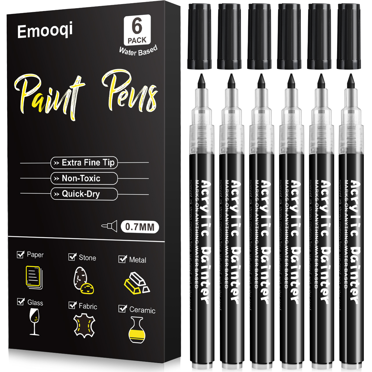 2pcs Black/6pcs 6 Colors Acrylic Paint Marker Pens Rock Painting Pens,For  Stone,Mug, Ceramic, Wood, Fabric,Canvas,Metal,Perfect For Easter Decoration