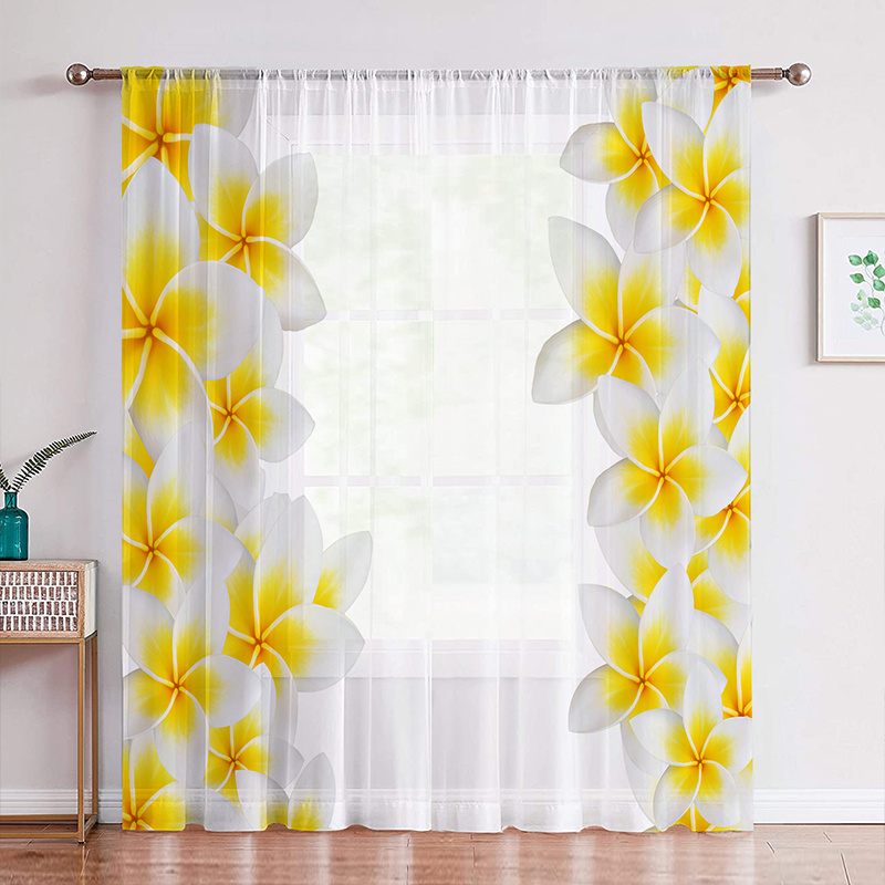 1pc 黄色と白の花柄カーテン ロッドポケットカーテン研究寝室キッチン 