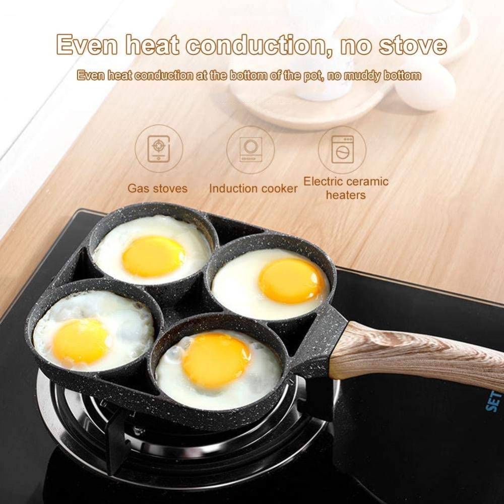 Bu Yapışmaz Dört Delikli Kızartma Tavası ile Kahvaltınızı Yükseltin - İndüksiyonlu Ocak, Gaz Sobası ve Omlet Yapımı için Mükemmel! ayrıntılar 2