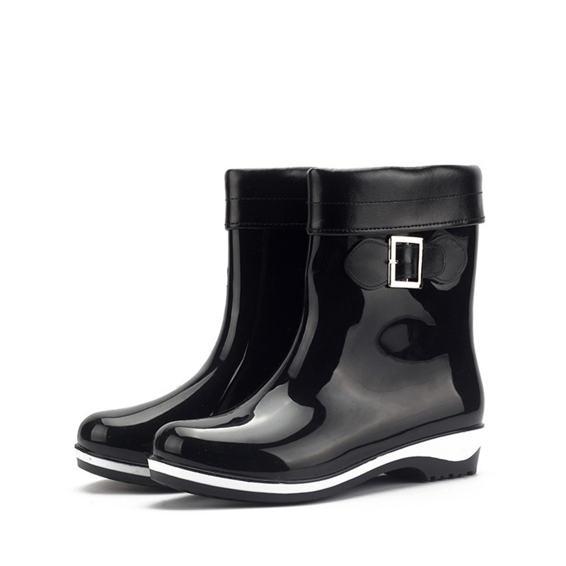 Women's Buckle Strap Decor Short Rain Boots Slip On Waterproof Non Slip ...