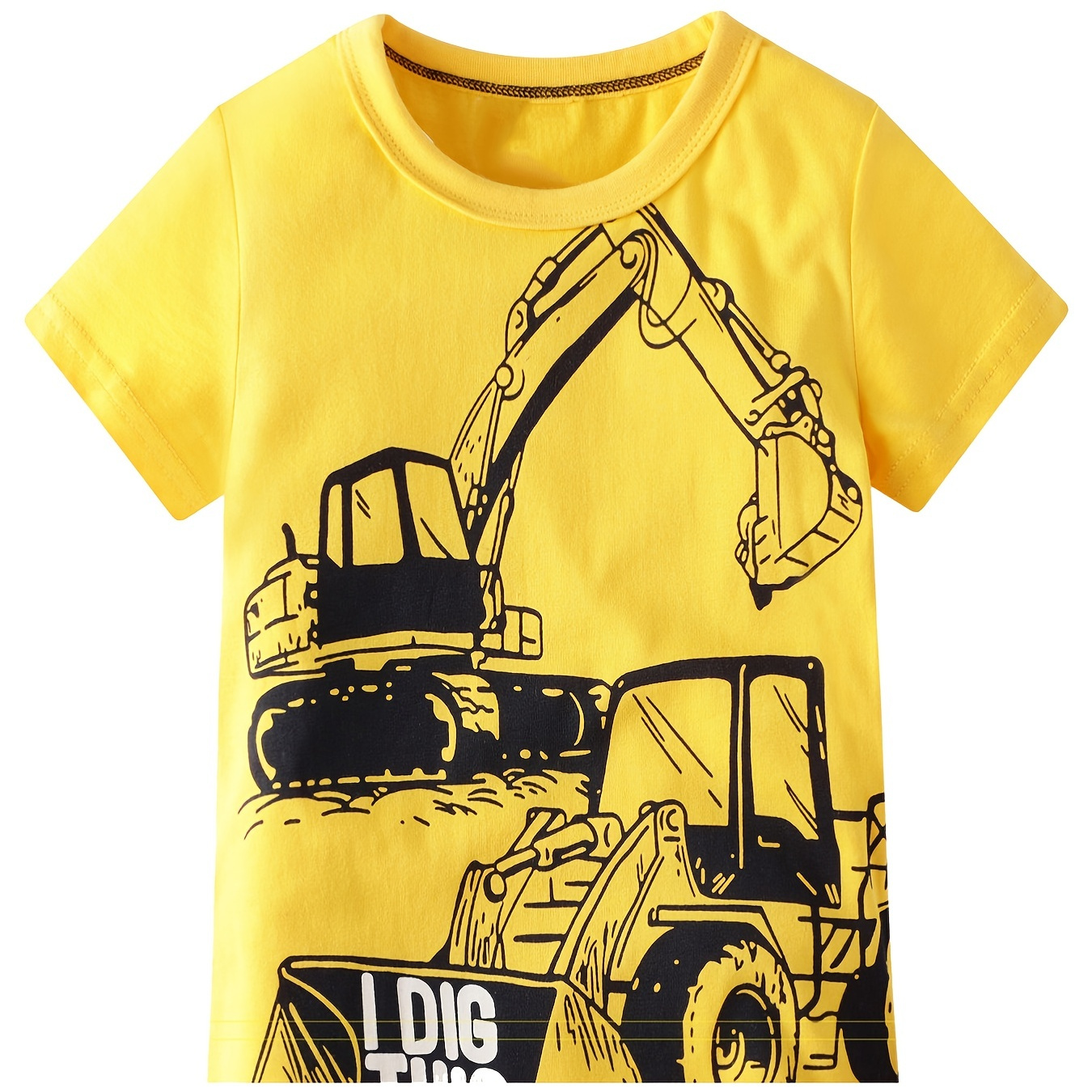 Boys Cartoon Digger "I Dig This" T-shirt Short Sleeves Crew Neck Summer Casual Kids Clothes