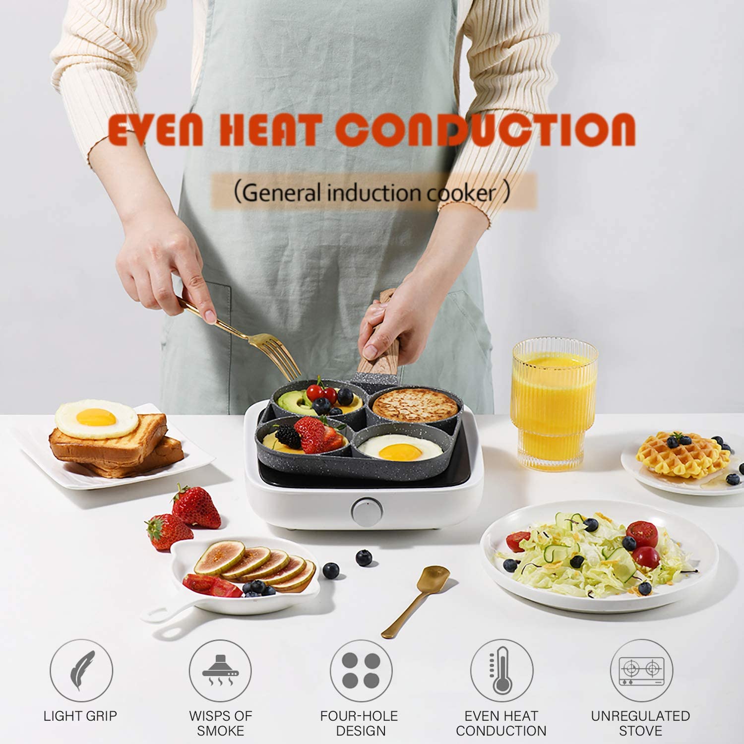 Bu Yapışmaz Dört Delikli Kızartma Tavası ile Kahvaltınızı Yükseltin - İndüksiyonlu Ocak, Gaz Sobası ve Omlet Yapımı için Mükemmel! ayrıntılar 0