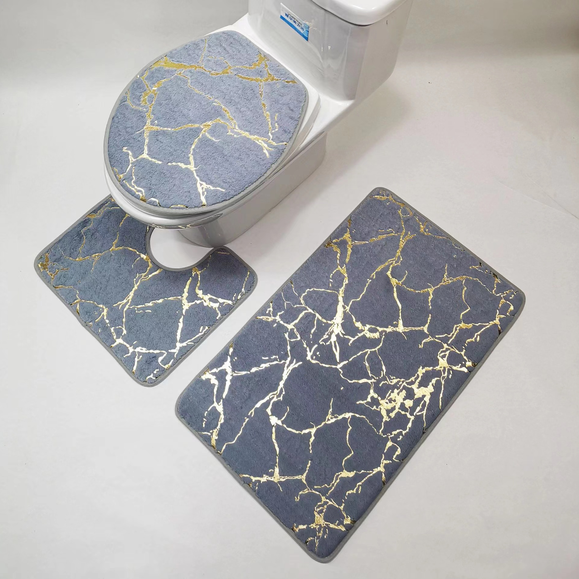 Tappetini da bagno astratti in marmo blu 3 pezzi Set creativo linea d'oro  tappeto di flanella geometrica tappeto per la decorazione del bagno  tappetino antiscivolo per wc