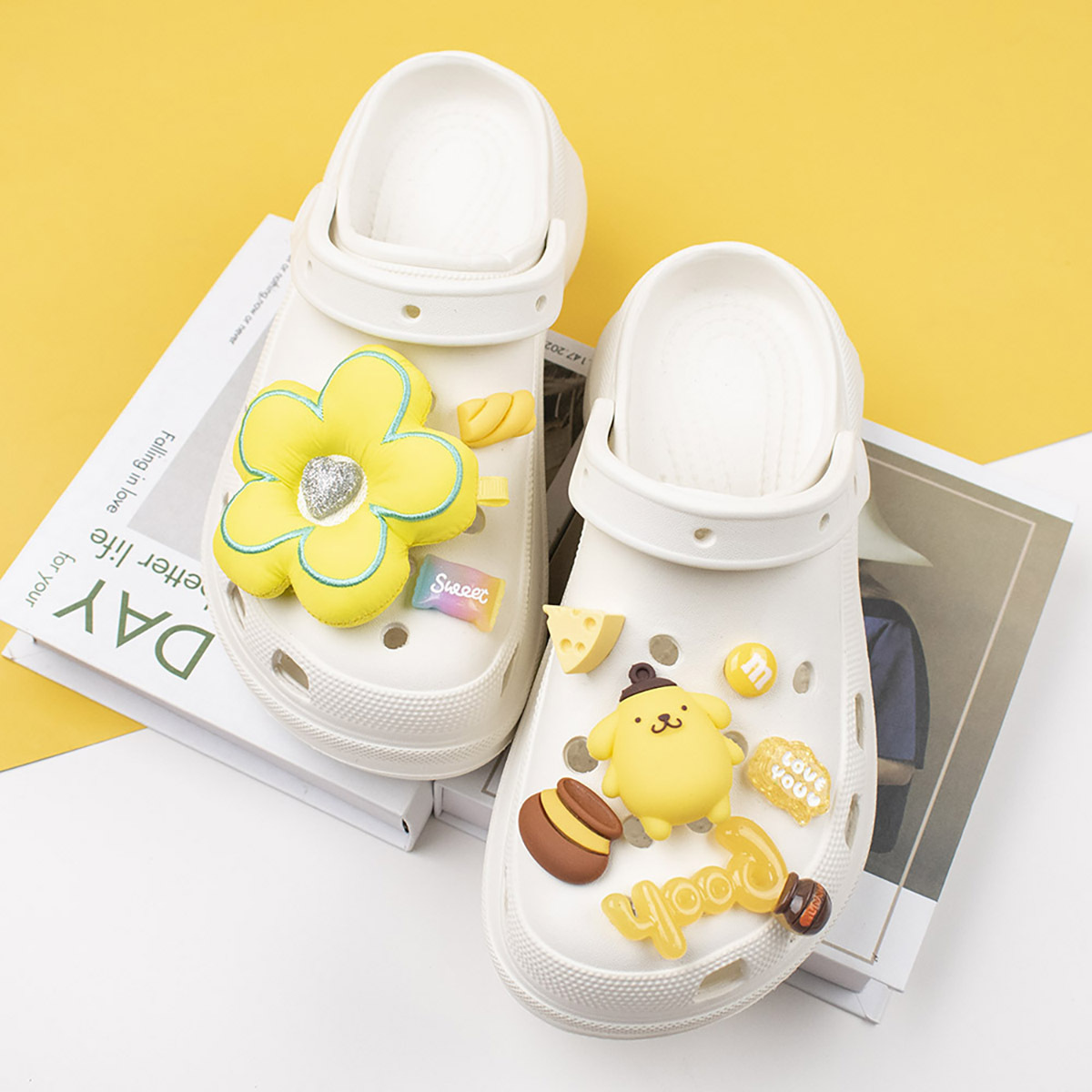 Hole Shoe Accessories Diy Fashion Yellow Flower Pudding Dog Temu