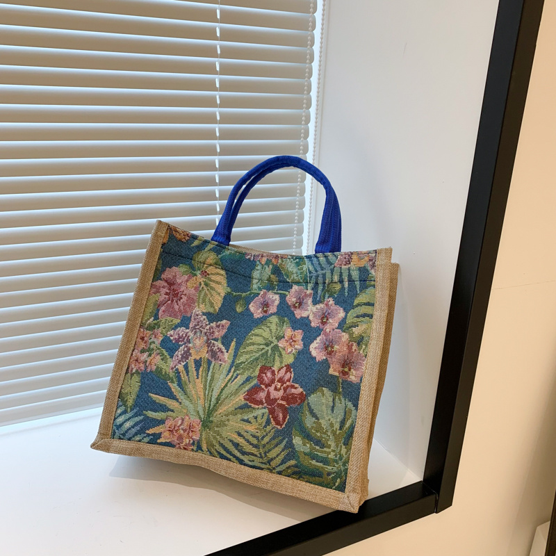 Coated Canvas Mini Tote Bag with Floral Embroideries