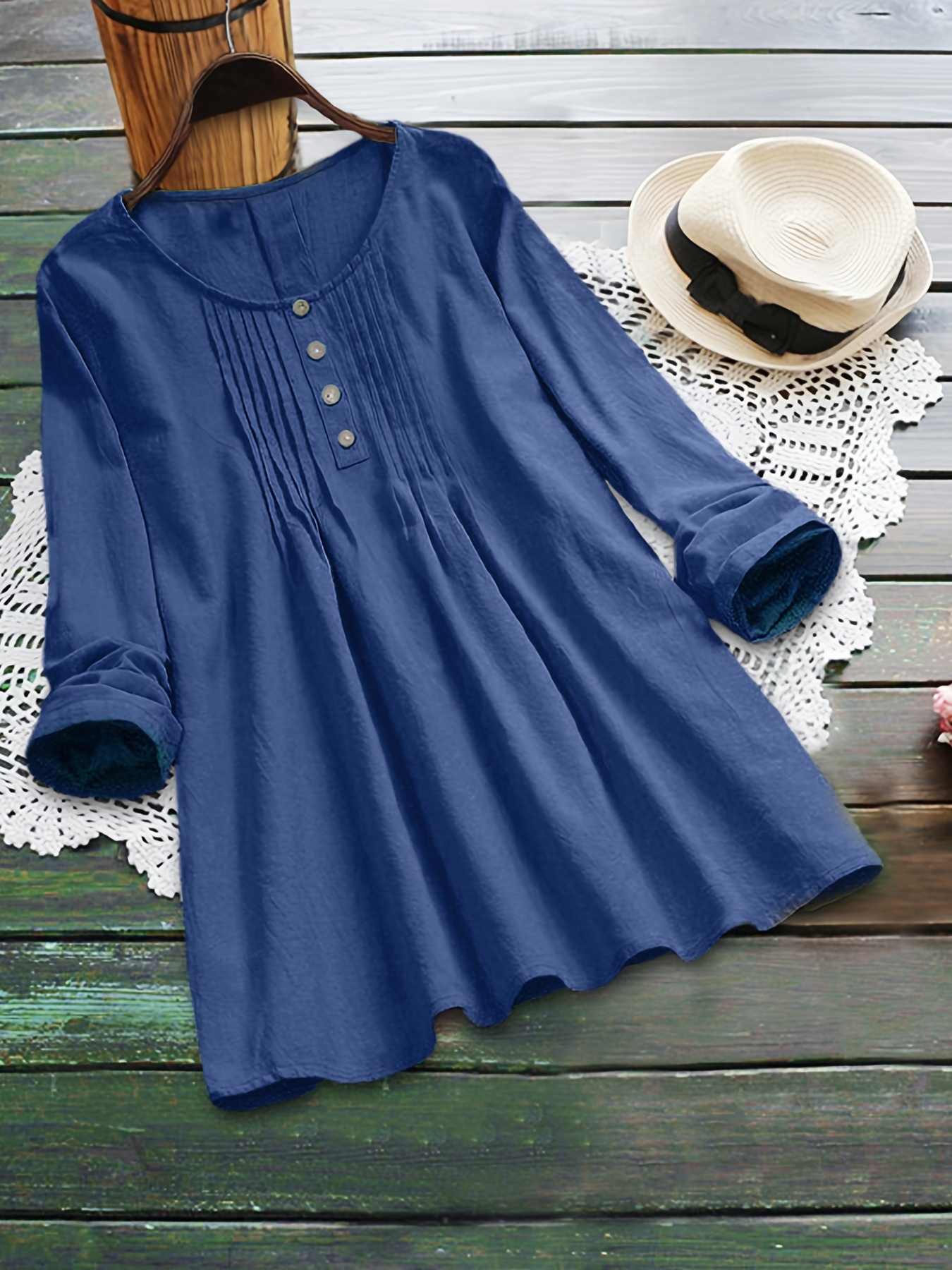 Haut (blouse) Femme Miami Manches Longues Bleu-vert - Taille S, 100% Polyester, Détail Keyhole - Occasion Très Bon état