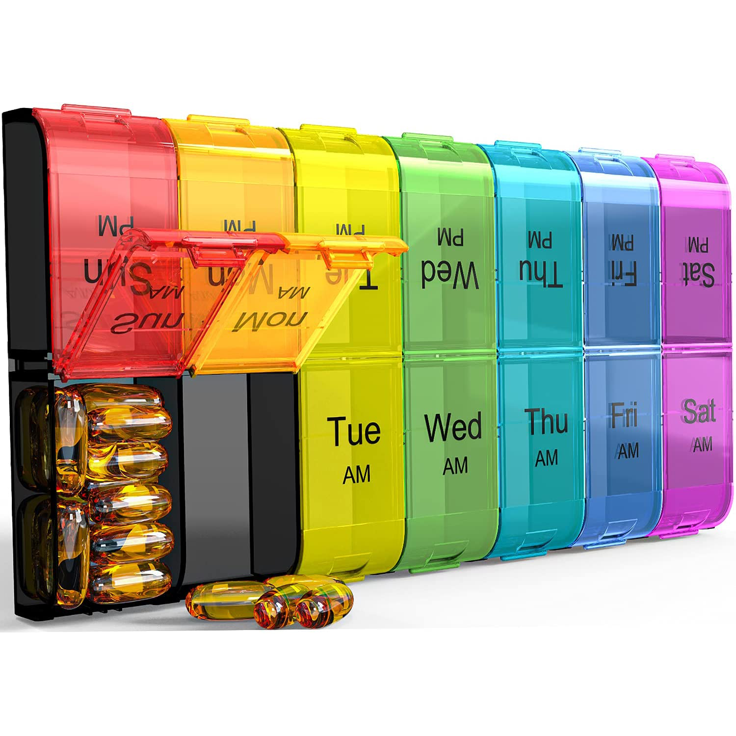 Cute Pill Organizer, Weekly Travel Pill Box 7 Day with Privacy Protection  Design, Daily Pill Case Container Dispenser to Hold Vitamins, Medication