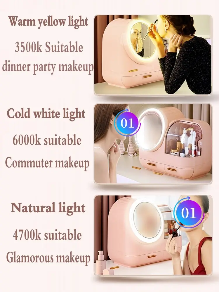 1pc makeup organizer with mirror cosmetic display cases with brush and lipstick organizer for bathroom countertop desk dresser household stuff details 7