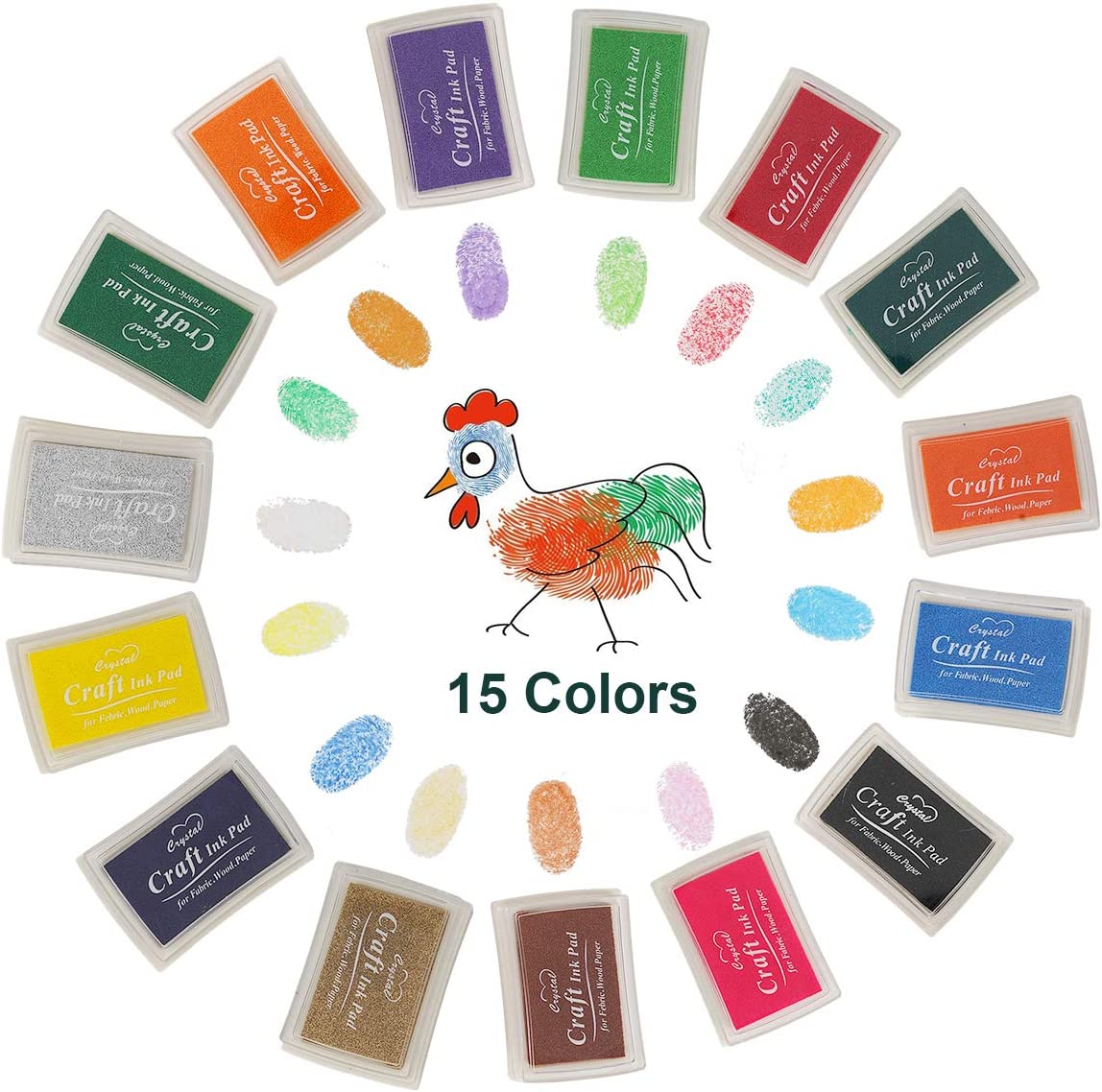 Craft Ink Pad Stamps,15 Color Craft Ink Pad for Stamps, Paper, Wood Fabric  Set of 15 