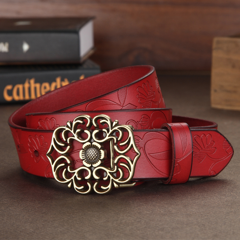 Flower-shaped Hollow Symmetrical Buckle Head Leather Unique Texture Genuine  Leather Men's Belt, Width, Buckle Head Material Is Carved With 304  Stainless Steel, Very Durable And Versatile Belt - Temu France