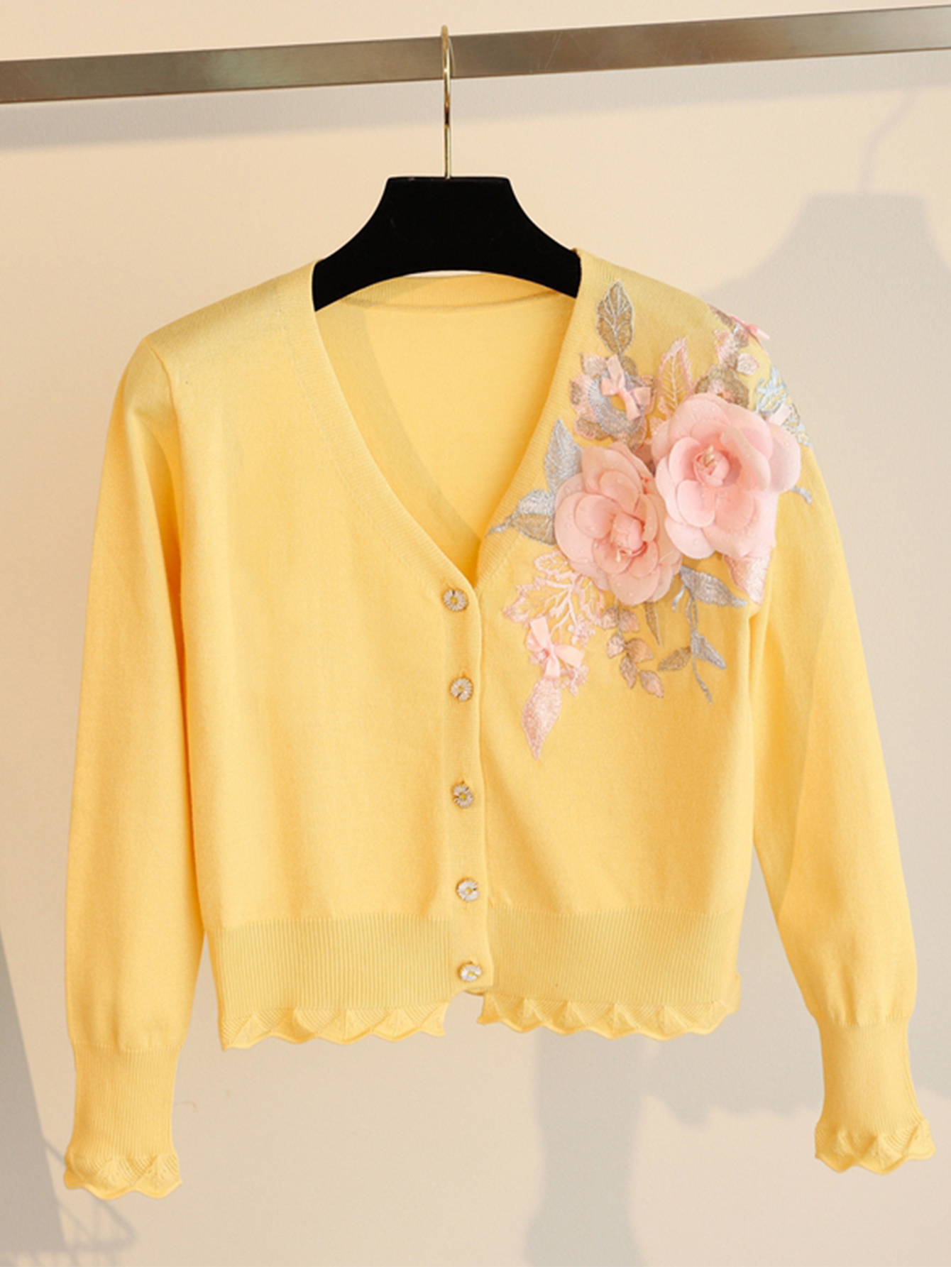 Flower Embroidery V neck Knit Cardigans Casual Thin Long Temu