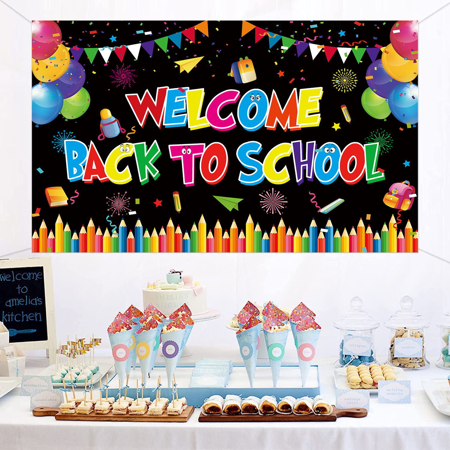 XtraLarge - Pancarta de bienvenida de vuelta a la escuela, 72 x 44  pulgadas, decoración de bienvenida de vuelta a la escuela para el hogar,  pancarta